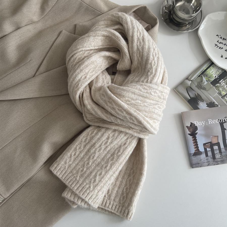 Premium sense~ Blended solid color plain color winter twist wool knitted scarf couple scarf