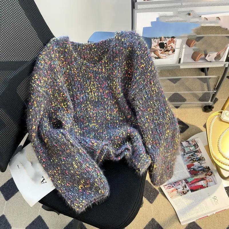 Женский осенне-зимний свитер с круглым вырезом и длинными рукавами, свободный свитер с V-образным вырезом и длинными рукавами в стиле колор-блок 2XL