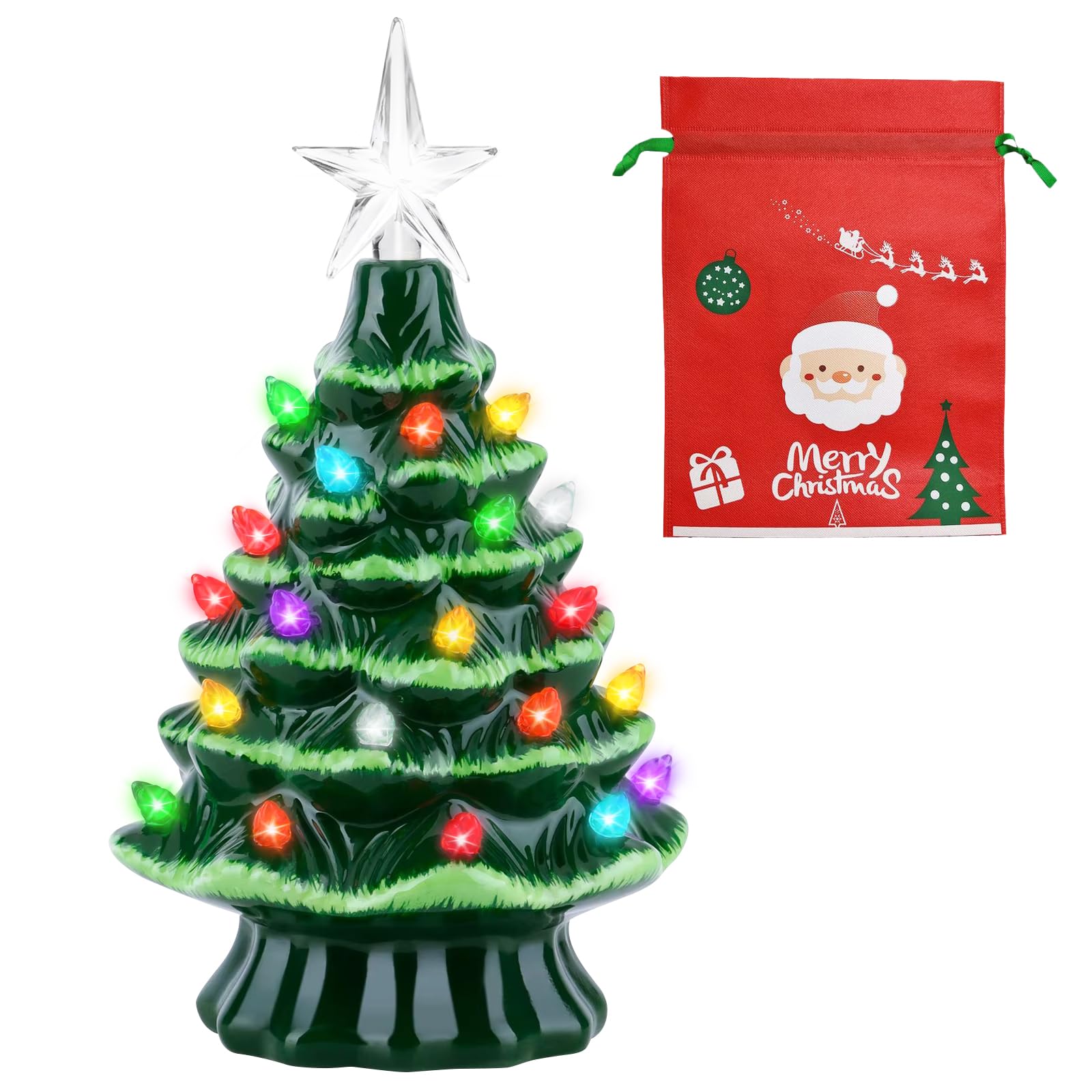 

LEISURE CLUB Мини настольная рождественская елка со светодиодами, изготовленная из стильного и работающего от батареек рождественского декоративного подарка, керамическая, атмосферная, 19 см, работающая от батареек,