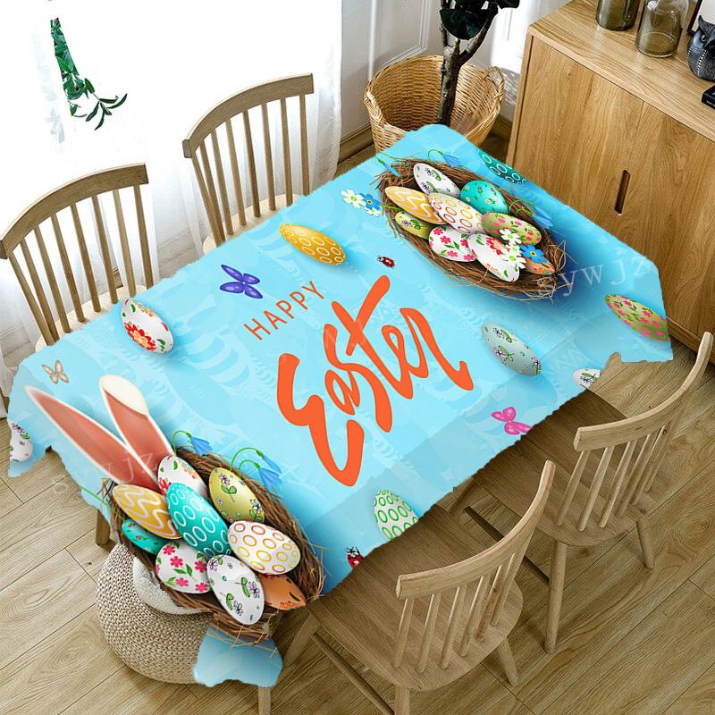 Egg Bunny Print Bordsduk Glad påsk Bordsduk Fest Thanksgiving Julfest Bord Semesterdekoration Tillbehör