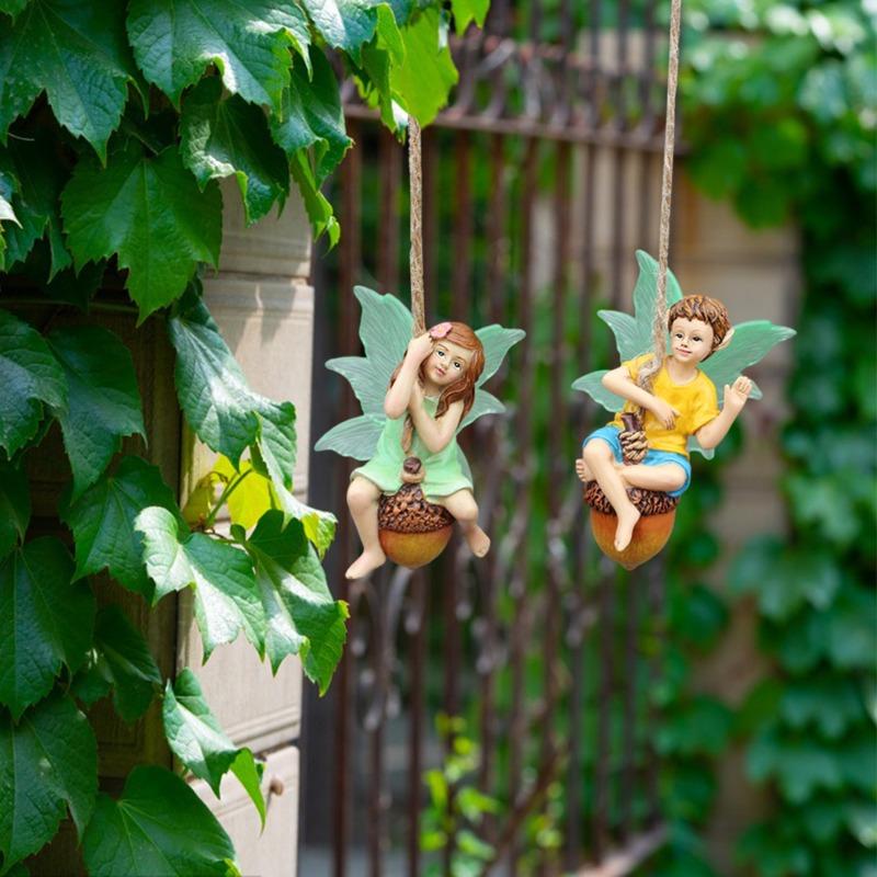 Pinecone Swing, Flower Fairy Garden Pendant, Luminous Fairy Statue, Decorative Resin Handicraft