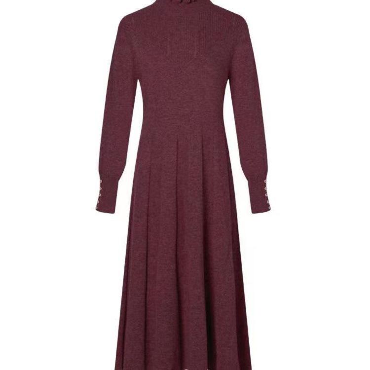 Pletené midi šaty s polovičním rolákem, silným dlouhým rukávem, pletené zboží, vestidos, volný nadměrný svetr, župan, dámské podzimní šaty