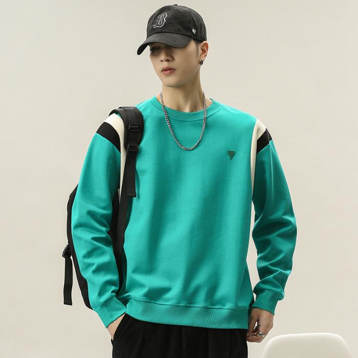 

Осенне-зимний свитер с круглым вырезом, мужской свободный корейский вариант тренда, контрастные цвета, мужская повседневная куртка с длинными рукавами, прилив M зелёный