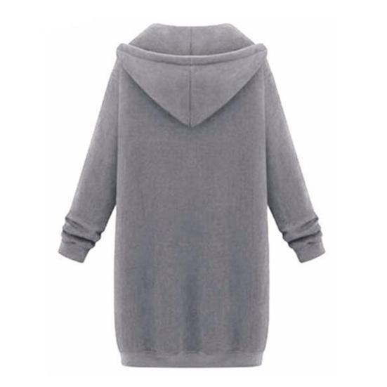 Women Sweatshirt Coat Hooded Adjustable Drawstring Long Sleeve Coat with Pockets Solid Color Mid-length