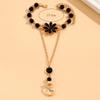 Light Luxury Black Zircon Flower Connected Finger Ring Bracelets for Women Red Green Flowers Link Chain Bracelet Party Jewelry