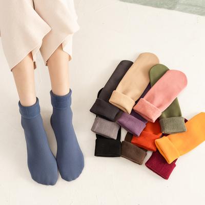 Women Winter Thicken Warm Socks Soft Comfort Solid Color Striped Home Floor Thick Stocking Soft Boots Female Sleeping Socks
