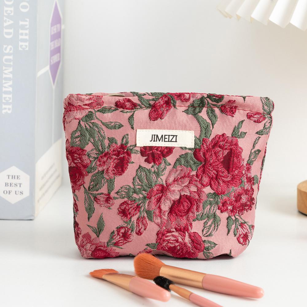 1pc Vintage Red Rose Makeup Bag Rose Pattern Makeup Bag Makeup Storage Bag Cute Daily Washing Bag