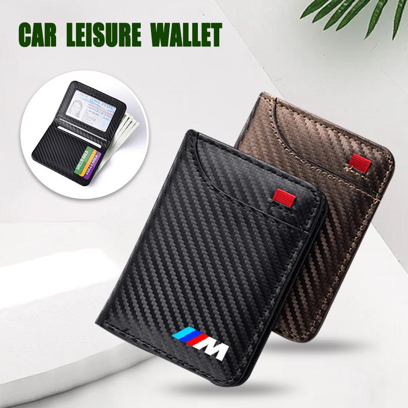 QNLT6 Carbon Fibre Wallet Car Driver License Credit Card Leather Bag For BMW M X2 X3 X5 X6 G30 E30 E36 50th Anniversary 3 5 6 7 Series