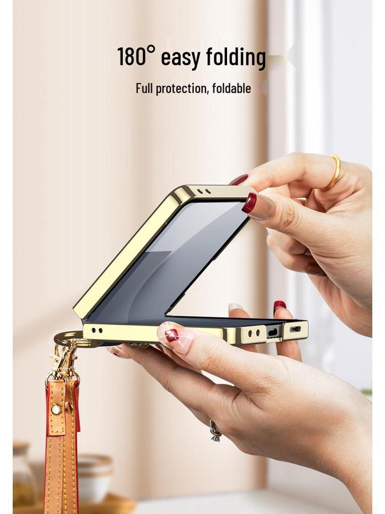 Etui PU ze Skóry dla Galaxy Z Flip7 z Galwanizowanym Pierścieniem i Sznurkiem - Ochronne Etui w Stylu Zapachowym