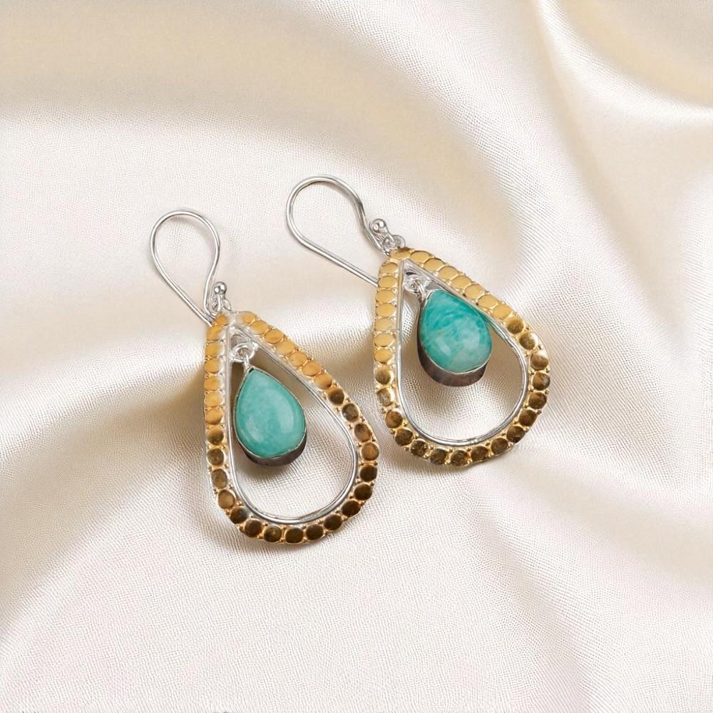 Natural Amazonite Gemstone 925 Sterling Silver Jewelry Handmade Earrings 2.27" EE-82-25