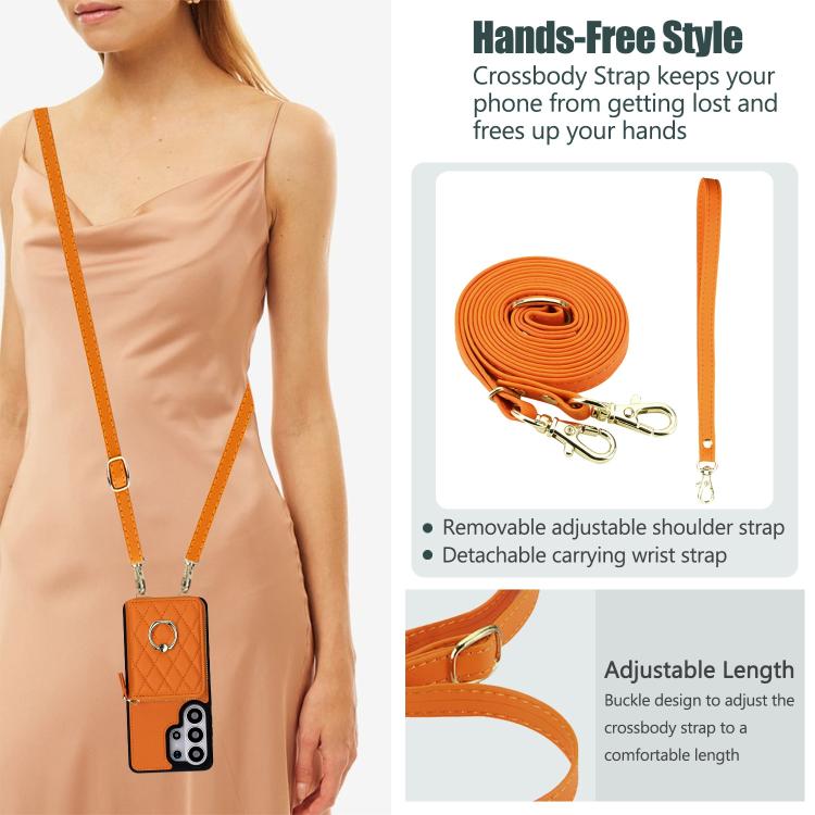 RFID Blocking Crossbody Rhombic Zipper Wallet Shockproof Phone Case With Ring Holder For Galaxy S22 Ultra 5G