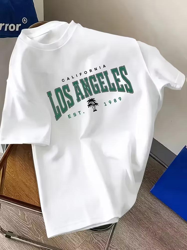 Mens los angeles graphic tshirt short sleeve summer casual crew neck tee top S