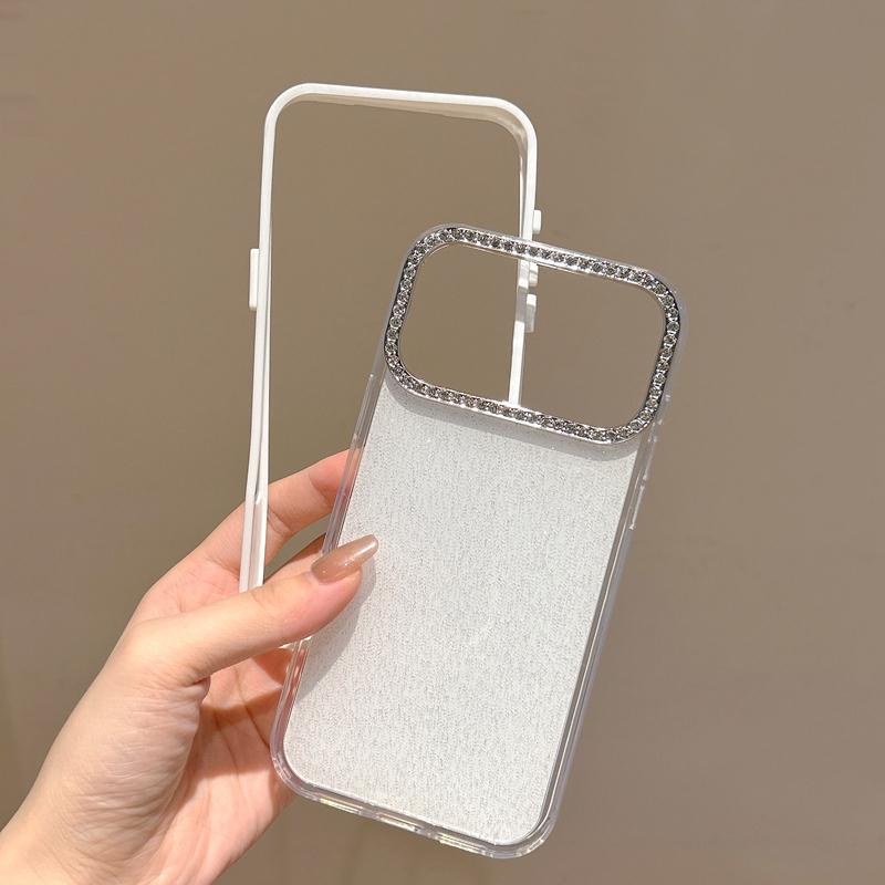 Glitter Diamond Camera 2 in 1 Phone Case For iPhone 16 15 Plus 17Air 14 13 12 11 16 17 Pro Max Luxury Protector Shockproof Cover