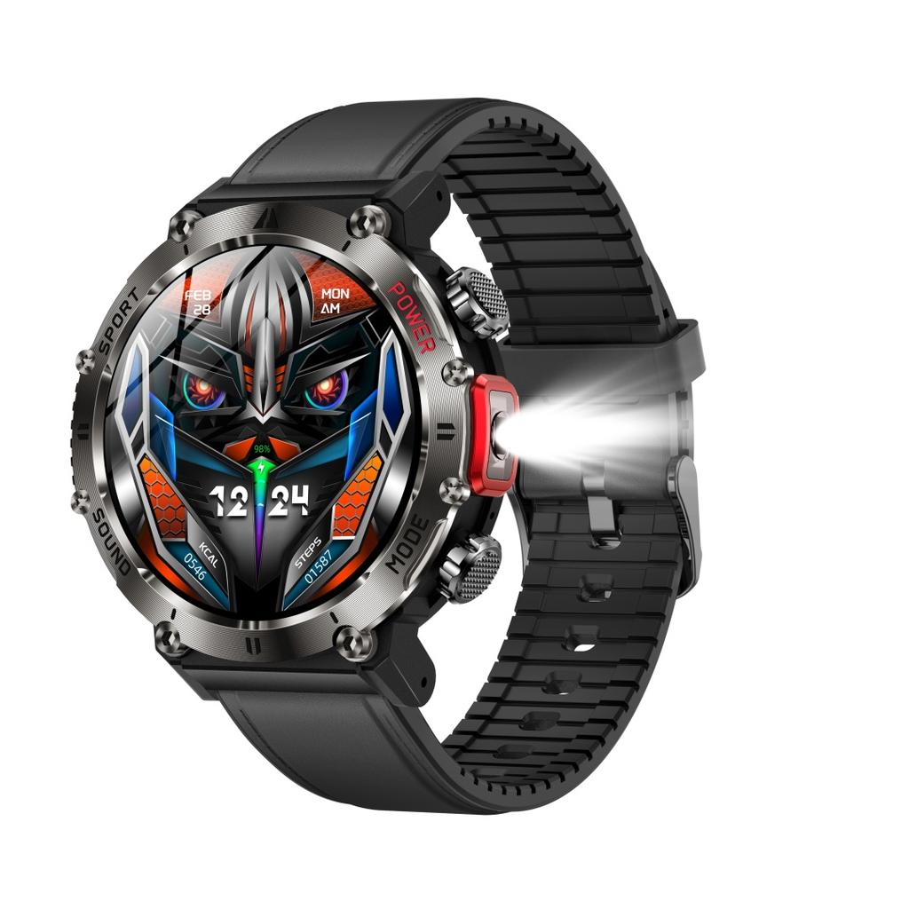 Rainbuvvy HT32 Bluetooth Smartwatch 1,43 Zoll IPS 360x360 Voll-Touchscreen BLE5.0 IP68 Wasserdicht Mehrere Farben Taschenlampe Android Smartwatch