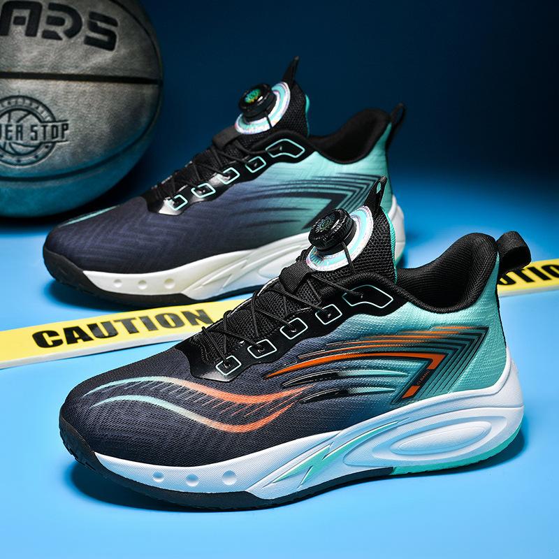 Rotating Button Mandarin Duck Two-color Basketball Shoes Combat Boots Primary and Secondary School Students Sports Training Shoes Youth Sports Shoes