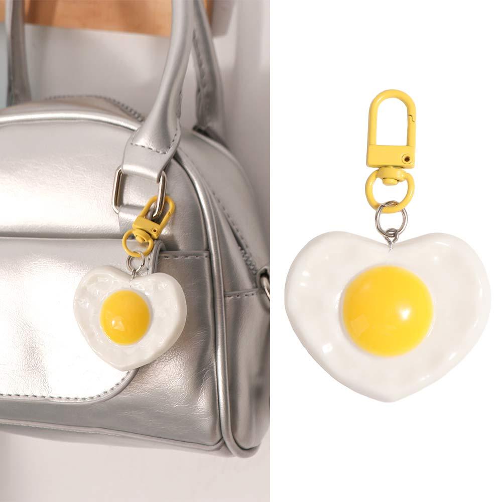 Love Shape Fried Eggs Key Chain Resin Heart Egg Doll Pendant Poached Egg Pendant Keyring  Girls