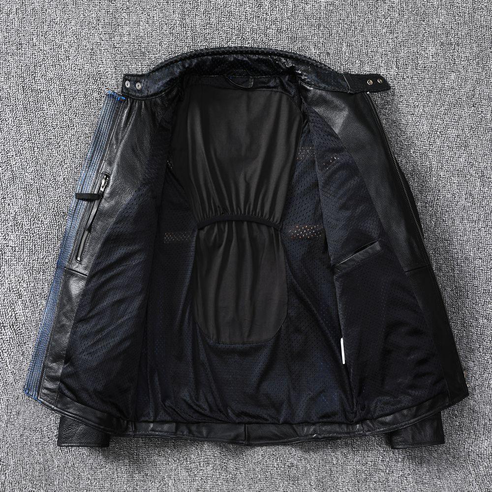 Genuine Leather Leather Jacket for Men's Head Layer Cowhide Motorcycle Leather Jacket for Additional Protective Gear Motorcycle Leather Jacket