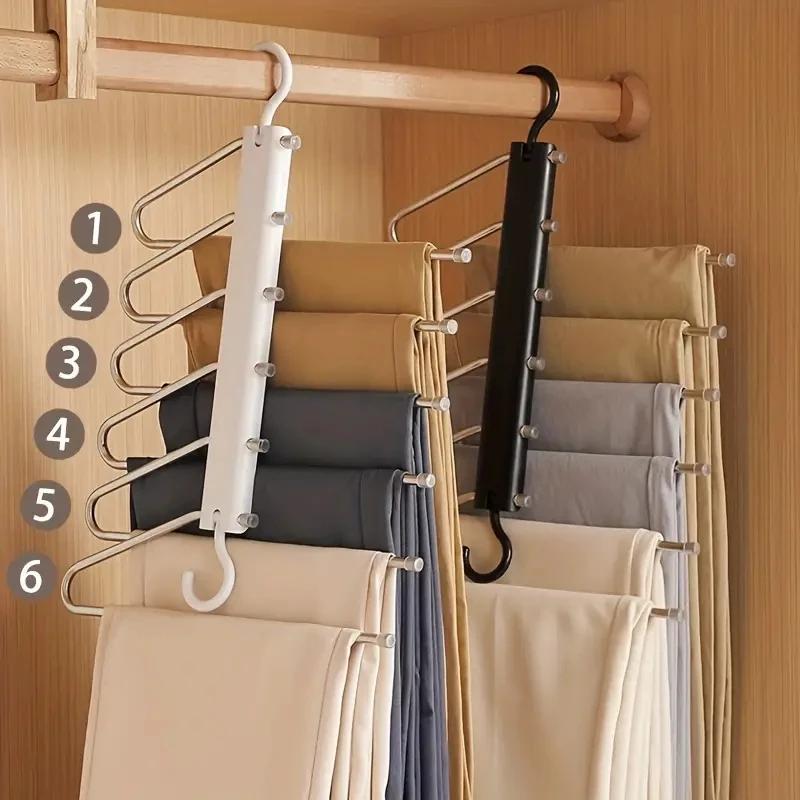 Stainless Steel Folding and Stretchable Clothes Rack, Multi-layer Clothes Hanging and Pants Rack
