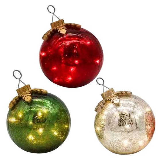 Weihnachtsornament mit Glasplatte und LED-Lichtern Glaskugel mit Timerfunktion 6-Zoll Leuchtkugel für festliche Tischdekoration