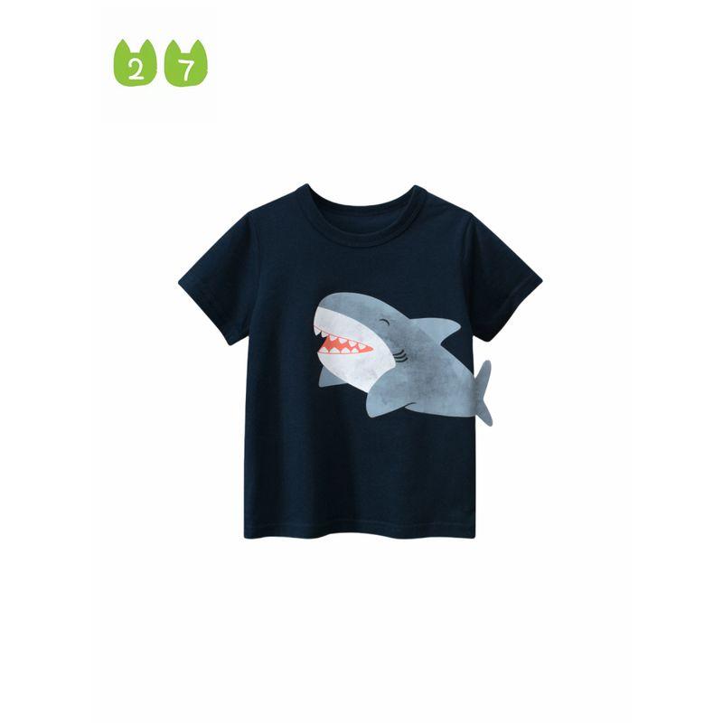 27Kids Children's Clothing Short-Sleeve T-Shirt Summer Children's Clothing Boys' Shark Shirt Baby Pure Cotton Undershirt