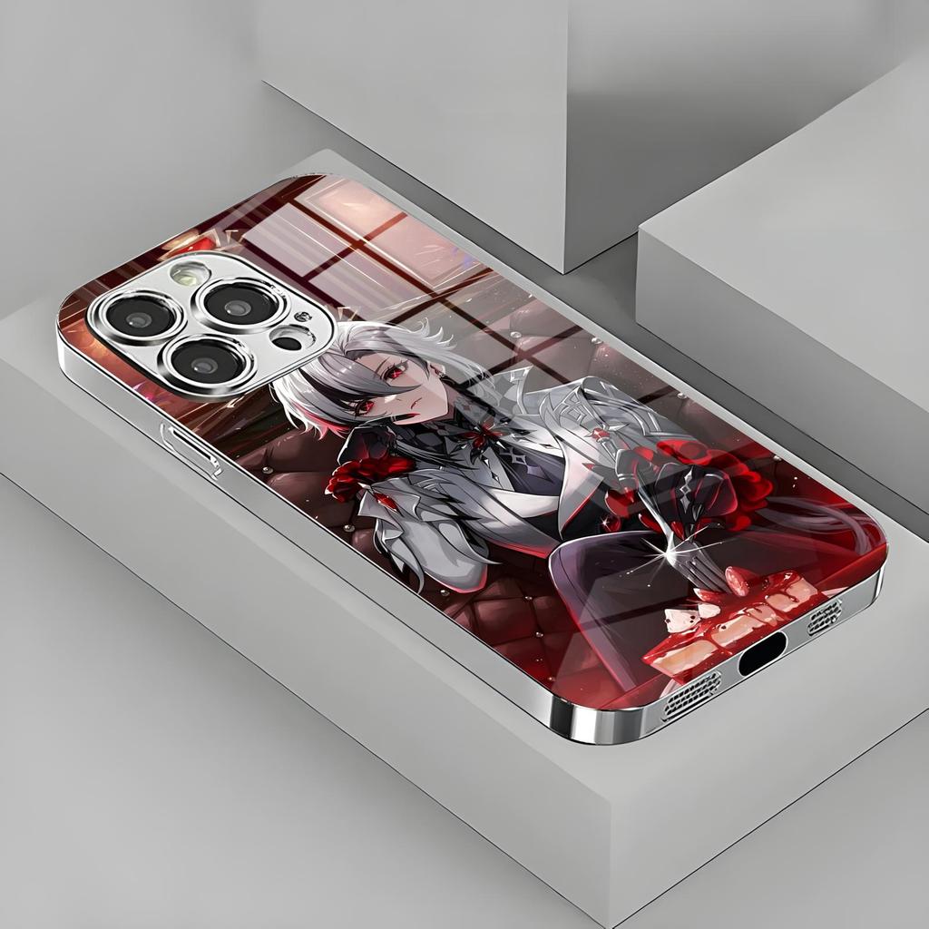genshin impact Arlecchino  Phone Case For iPhone17 16 16e 15 14 13 12Plus Mini Pro Max Electroplated glass Phone Case