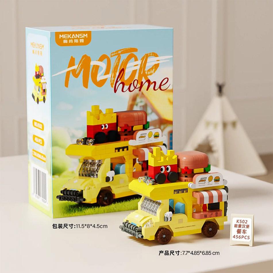 Popular Diy  Car Food Truck Fruit Ice Cream Store Flower Street View Construction Blocks Kit Girls Blocks Model Kids Plaything Children