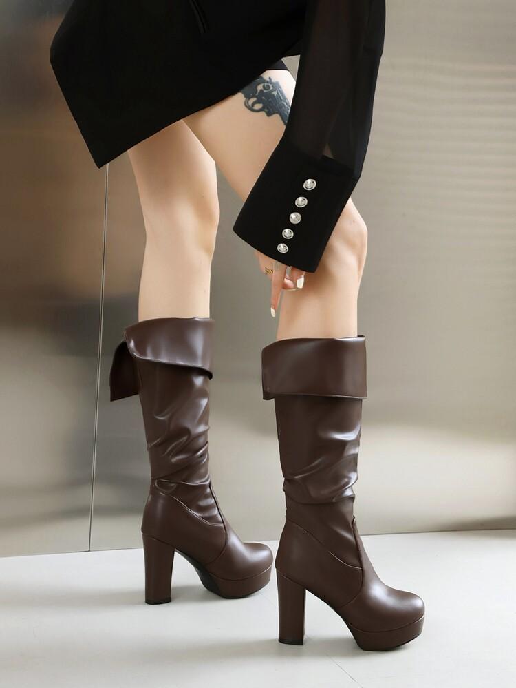 Women's high boots, black square head, thick heel but knee, long boots, thick fur, thickened warm cotton shoes, piled and thickened