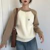 Women's Color-Block Crew Neck Raglan Sleeve Sweater Loose Outer-Wear Thickened Long-Sleeve Top Versatile Knitwear for Autumn & Winter