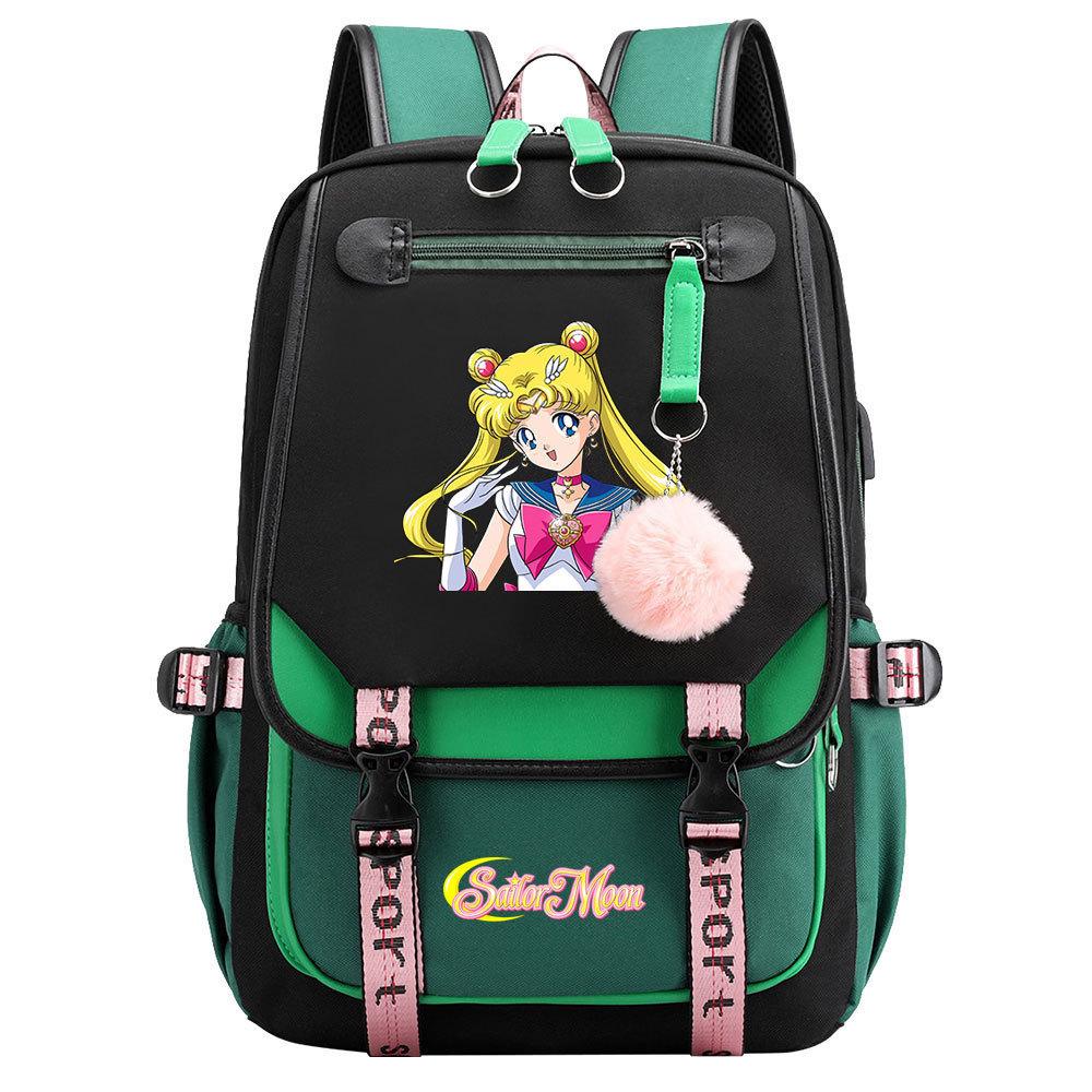 Neuer Anime Sailor Moon USB-Schulrucksack für Teenager, Damen- und Herrenmodell, Gurtband-Klapprucksack