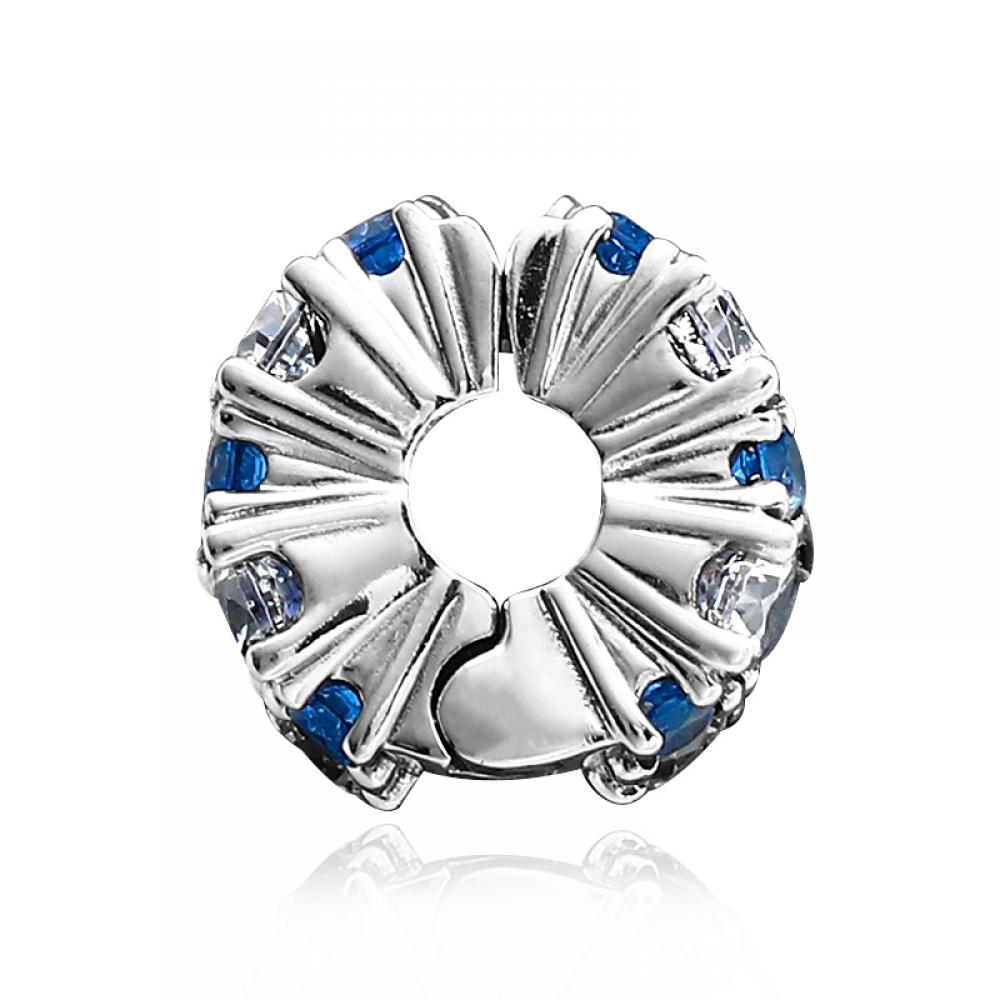 Pandora 799171c01 Clear   Blue Sparkling Clip Silver Charm