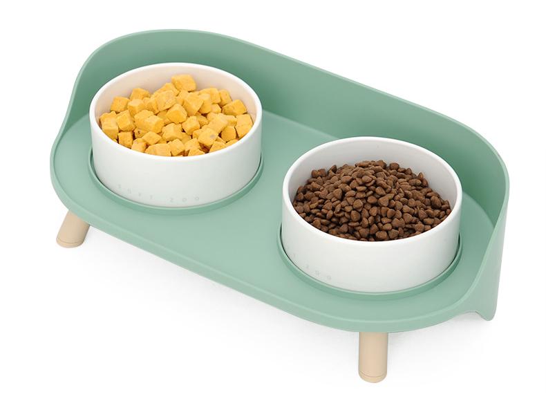 Ciotola Doppia in Ceramica per Gatti e Cani - Antiribaltamento, Antischizzo, Protegge la Colonna Cervicale