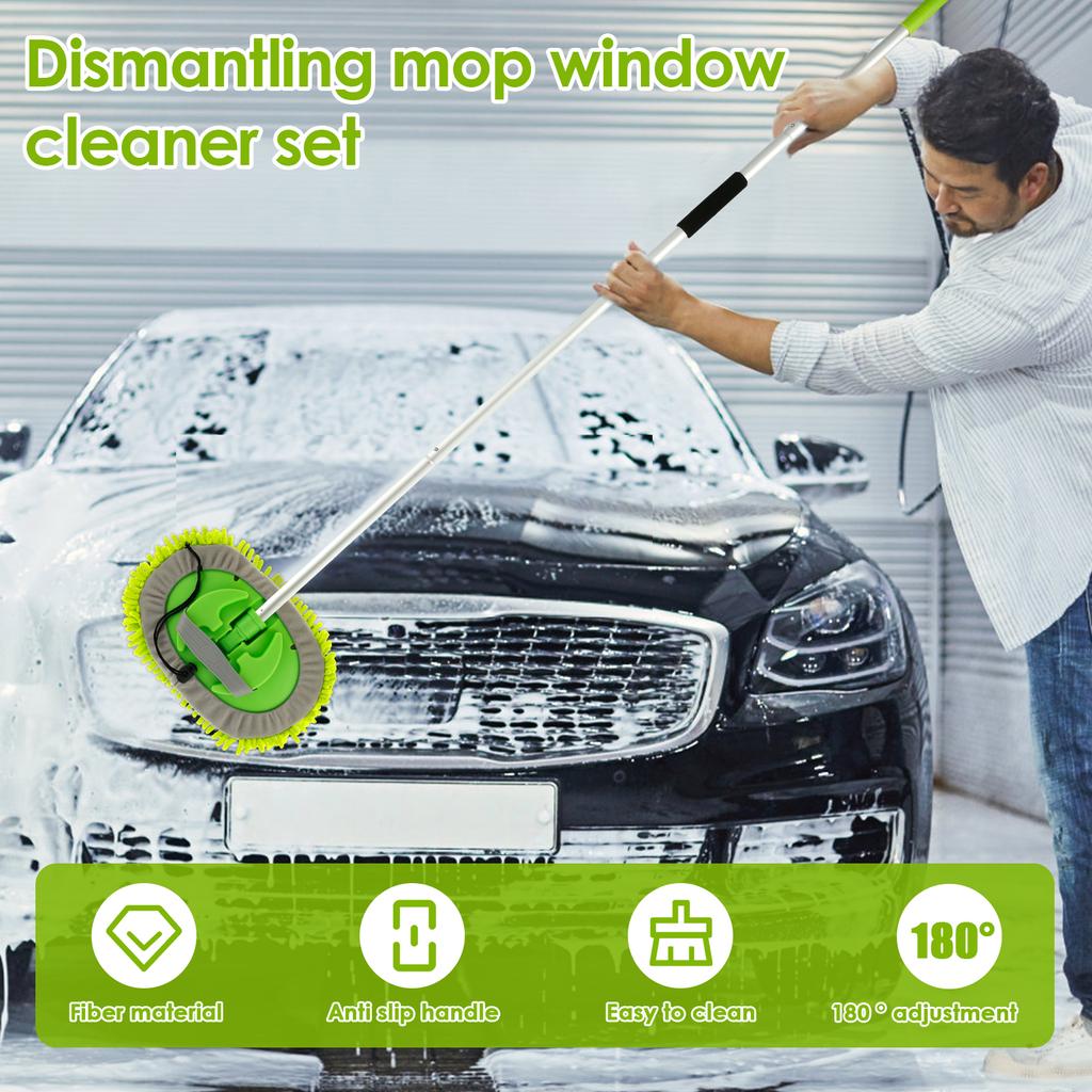 2Pcs 62" Car Cleaning Brush Mop Kit 180° Rotating Adjustable Scratch-Free Microfibre Car Wash Mop with Replaceable Sponge Head