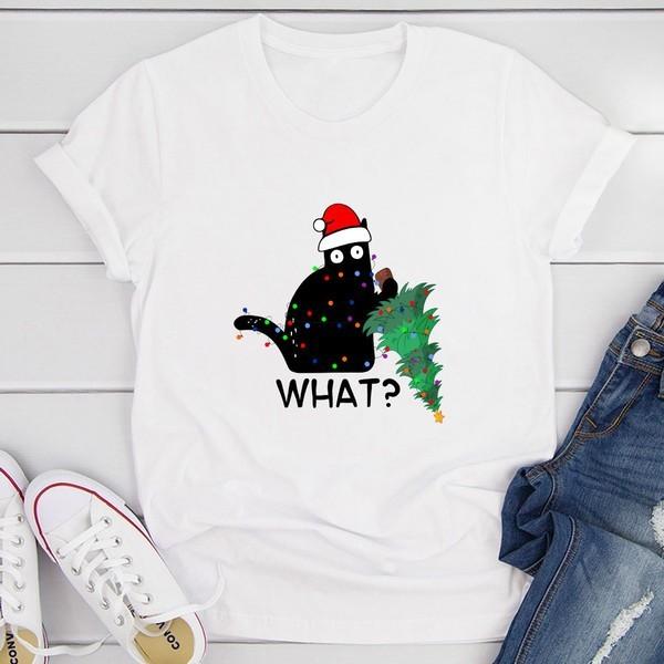 What Cat Christmas Tree T-Shirt WHite COtton Full Size S-5XL HS135