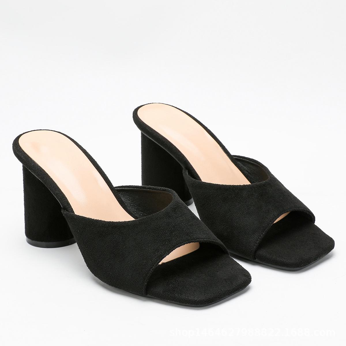 

Летняя новая одежда прохладные тапочки замшевые туфли на одной педали простые и удобные толстый каблук босоножки на высоком каблуке 43