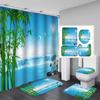 4ks Zen Green Bamboo Buddha Series Súpravy sprchových závesov do kúpeľne Protišmykové kúpeľňové koberčeky Veko WC kryt Podložka pod vaňu