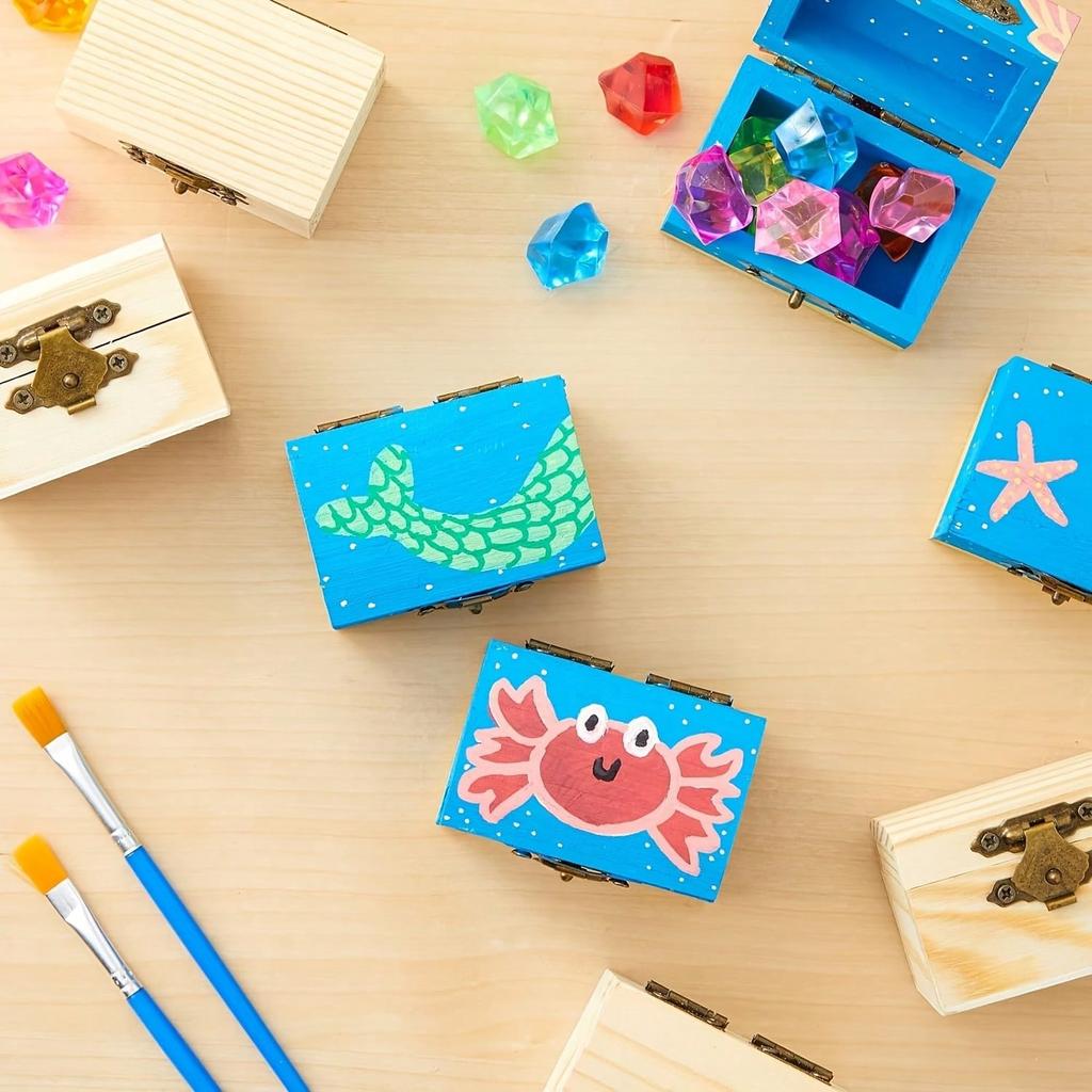 12pcs Small Wooden Boxes With Hinged Lid, Front Clasp - Paintable Treasure Box For DIY Arts & Crafts, Halloween, Birthday Party