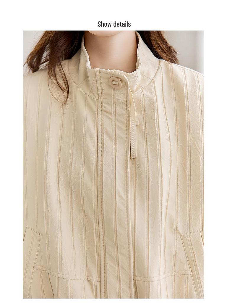 Women's Petite Stand-Up Collar Jacket - Loose, Plus Size, Thin Top for Spring/Autumn 2025