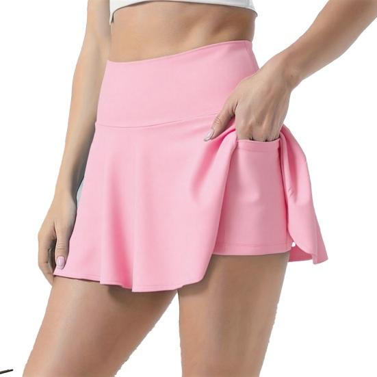 Yoga Skort High Waist Pure Color Women Sports Skirt with Inner Shorts Stretchy Soft Fabric Pocket Design Tennis Skort
