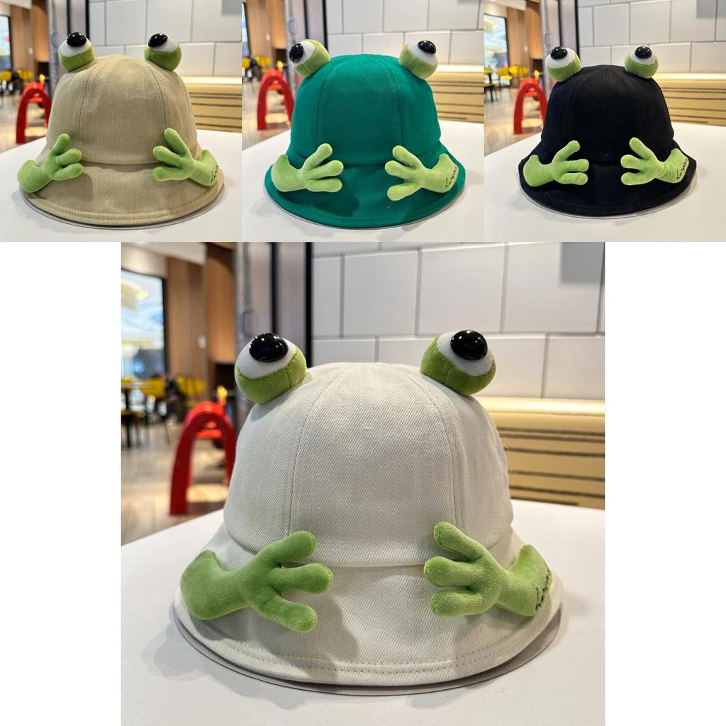 Chic Fisherman Frog Hat Womens Cartoon Sunshade Bucket Hat For Spring Summer