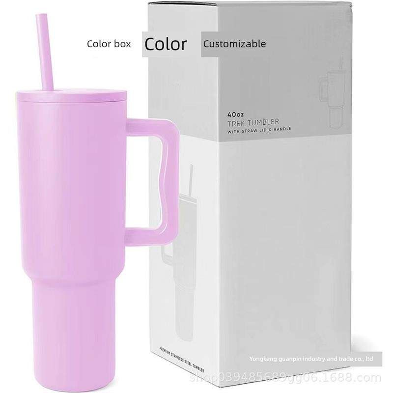 Cross-Border 304 Stainless Steel Leopard Print 40-Ounce Ice Cup with Handle and Straw, High-Quality Car-Mounted Large-Capacity Thermos Cup