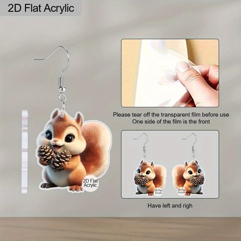 2D Flat Christmas Squirrel Earrings Acrylic Squirrel Dangle Jewelry For Women Festival Charms