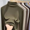 Fashion Solid Crew Neck Long Sleeve T-Shirt Winter Autumn Korean Style Warm Slim Fit Double Velvet Base Layer