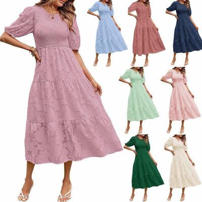 Women Floral Summer Dress Casual Loose Round Neck Short Sleeve Womens Dresses Female Fashion