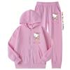 2pcs Girls Cat Print Hooded Jacket Kuromi Sweatpants Set Soft MelodyZip Up Hoodie with Pockets Long Sleeve Casual Outfit for Spring Fall for Outdoor