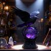 "Raven's Moonlight" Gotische Led Lamp – Mysterieuze Kraai Op Gloeiende Bol Sculptuur, 3D Holle Lantaarn Met Violet Licht
