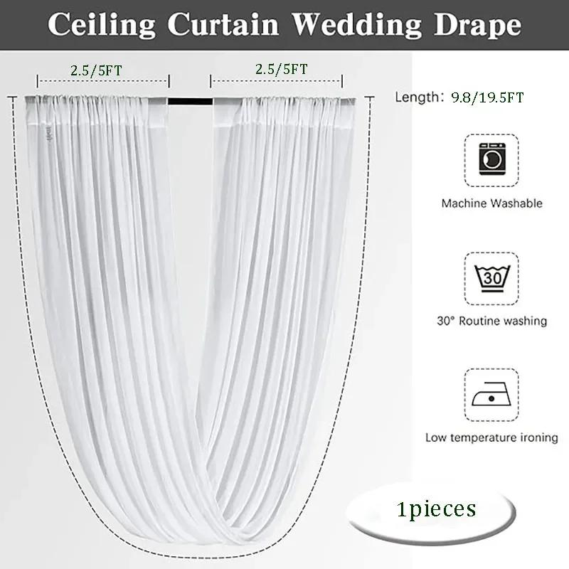 White Wedding Dress Ceiling Drapes Roof Canopy Decor Draping Fabric Chiffon Curtain for Wedding Ceremony Stage Hotel Decoration