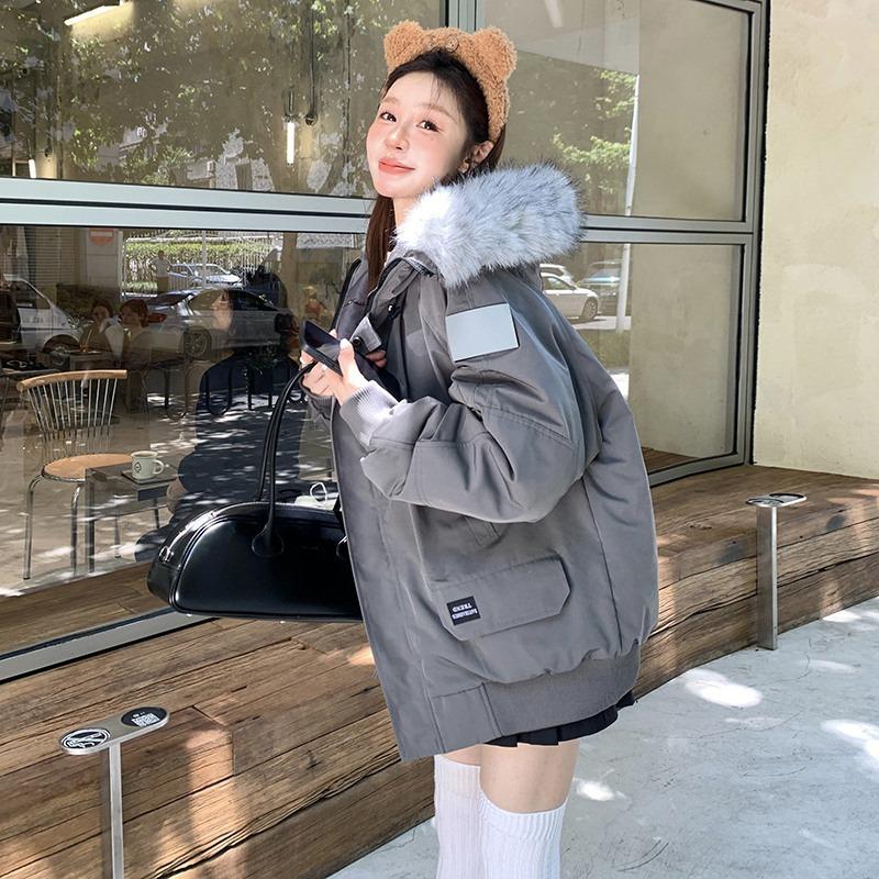 Down cotton-padded clothes for women's winter new tooling pie to overcome thickened cotton-padded jackets, loose cotton-padded jackets