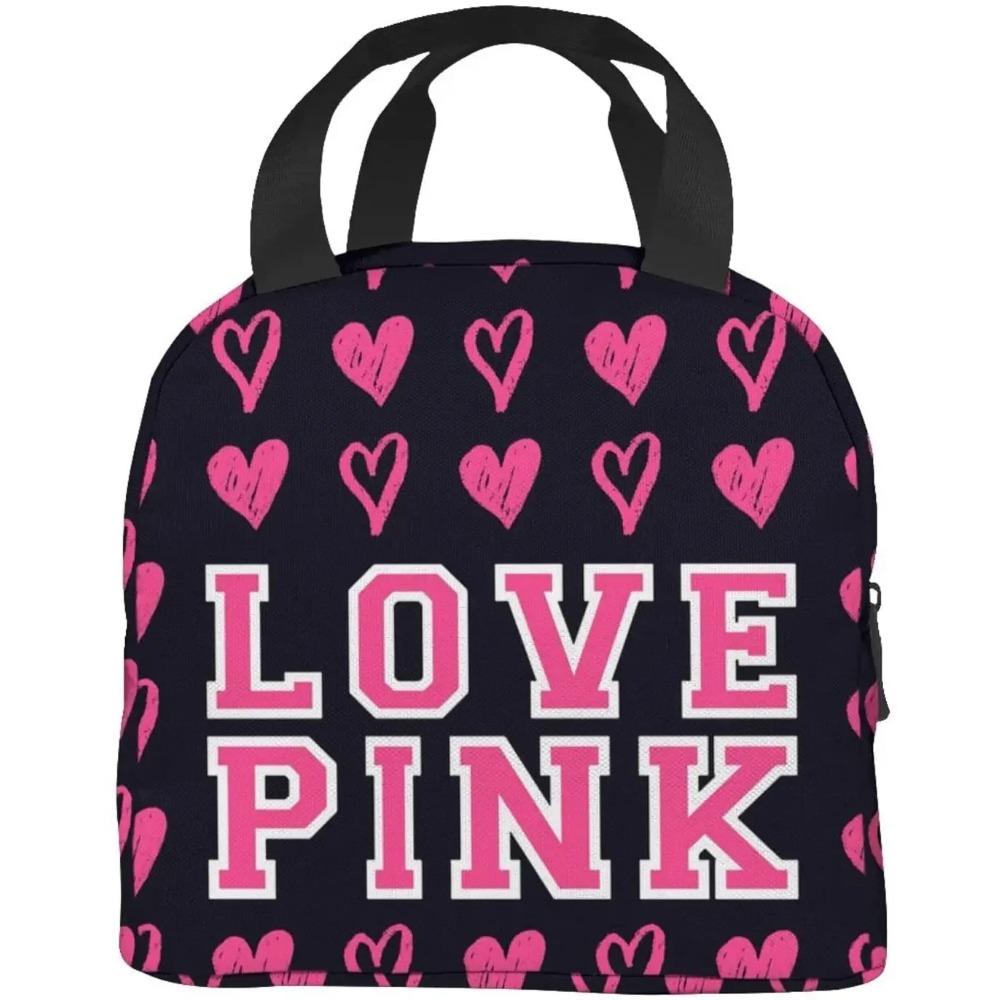 Love Pink Damska Izolowana Torba na Lunch Mleko Truskawkowe Wielokrotnego Użytku Chłodząca Torba Termiczna na Lunch Pojemnik, Chłopcy Dziewczynki Słodki Pojemnik Lunch Przenośna Torba