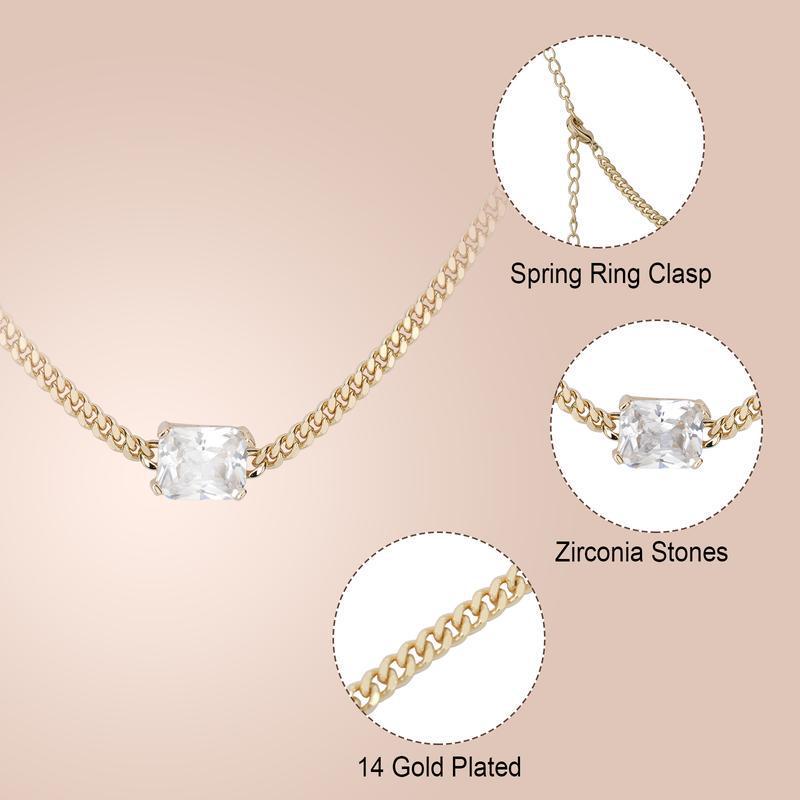 Cubic Zirconia Gold-Plated Cuban Chain Necklace - European American Fashion Statement for Women