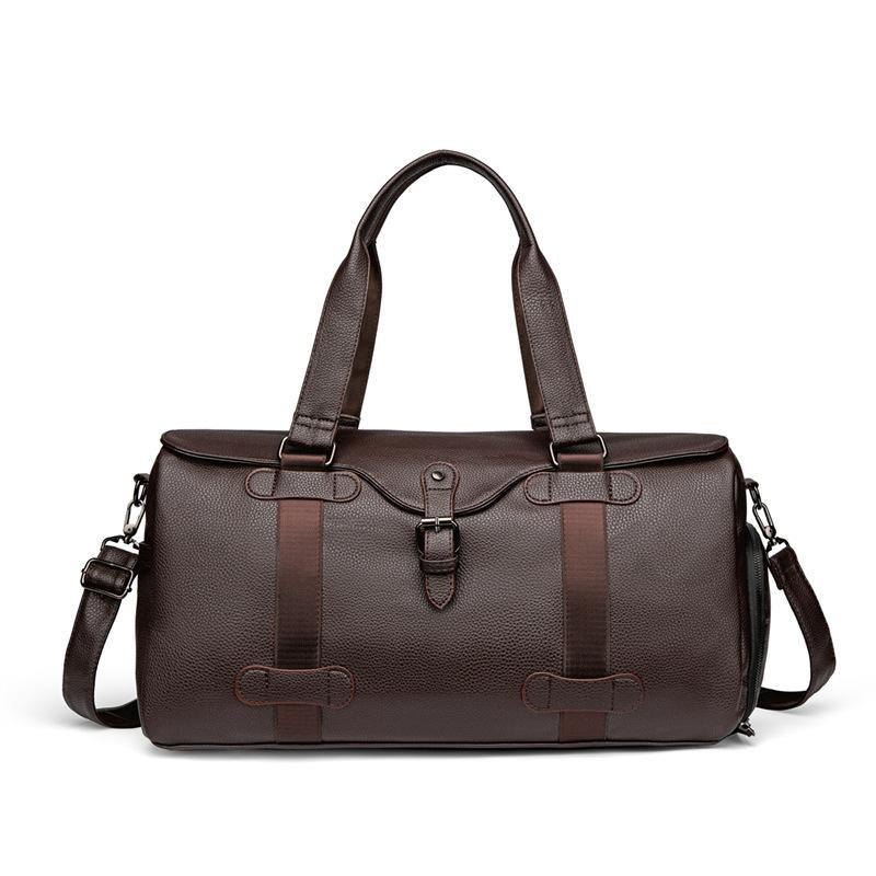 

Мужская дорожная сумка кожаная влагозащитная большой вместимости для поездок на короткие расстояния, включая отдельный обувной отсек, деловая сумка-тоут через плечо коричневый